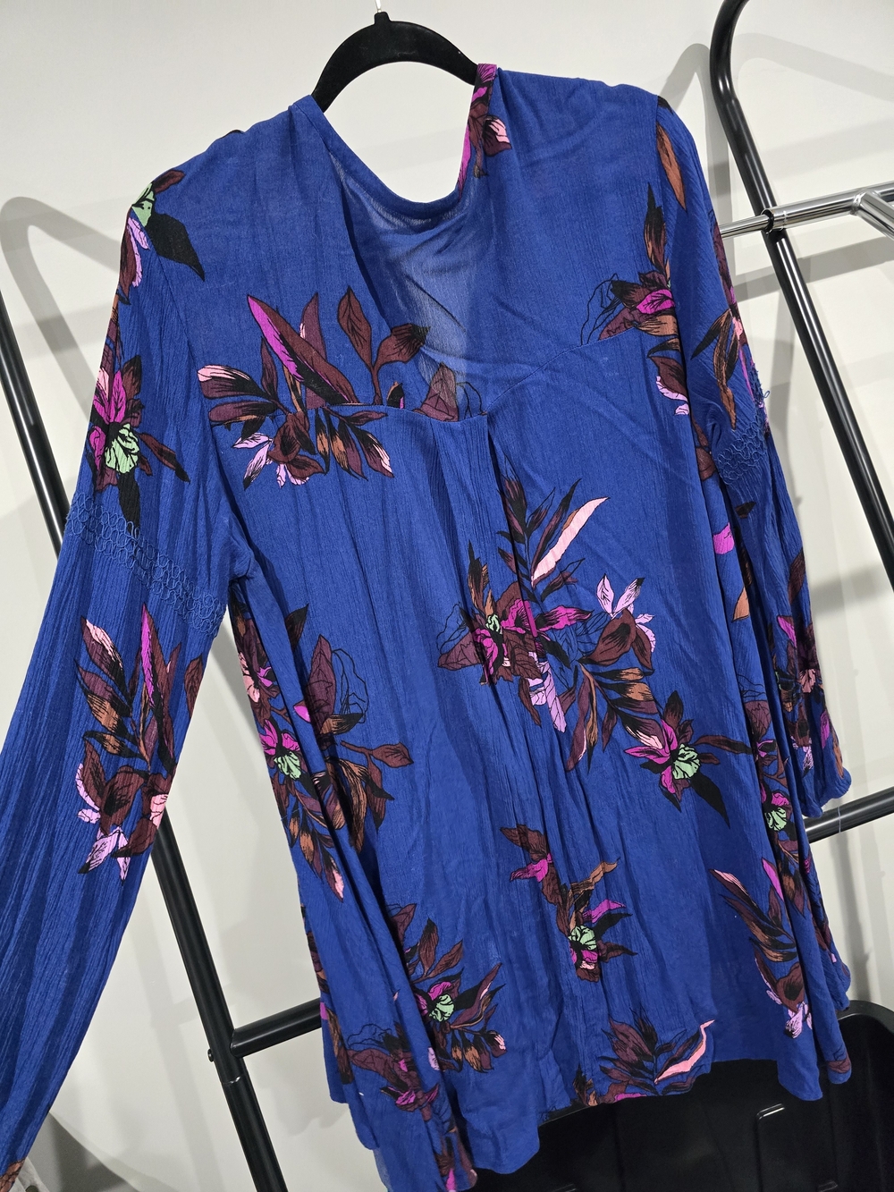 Free People Royal Blue Floral Mini Dress with Pink & Purple Accents